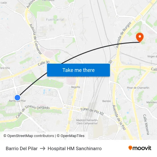 Barrio Del Pilar to Hospital HM Sanchinarro map