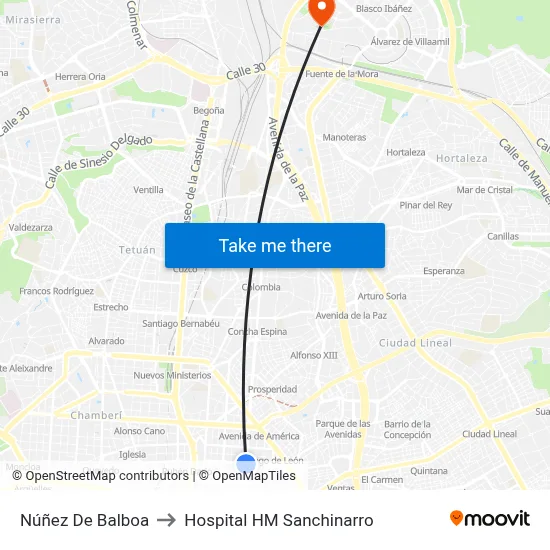 Núñez De Balboa to Hospital HM Sanchinarro map