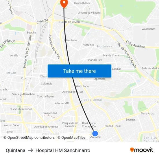 Quintana to Hospital HM Sanchinarro map