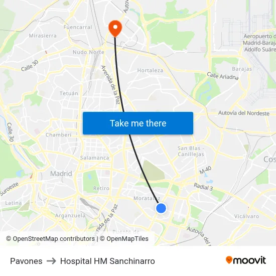 Pavones to Hospital HM Sanchinarro map