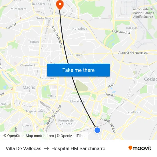 Villa De Vallecas to Hospital HM Sanchinarro map