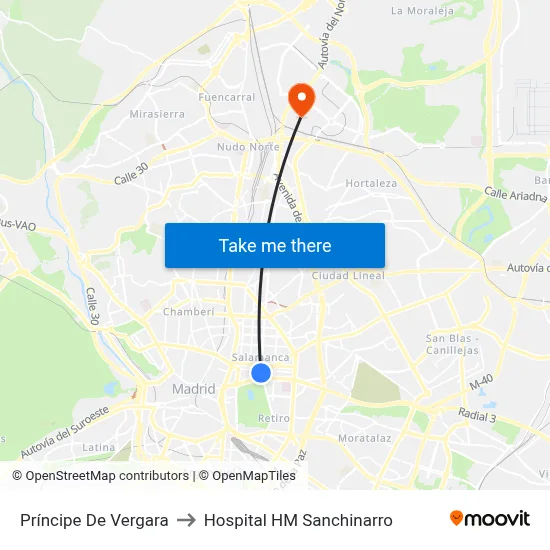 Príncipe De Vergara to Hospital HM Sanchinarro map