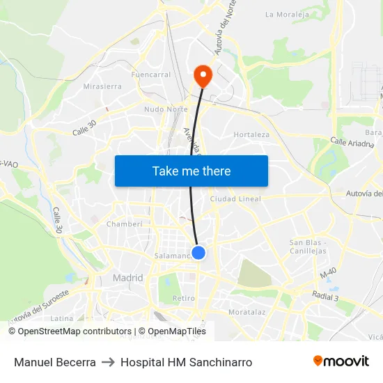 Manuel Becerra to Hospital HM Sanchinarro map