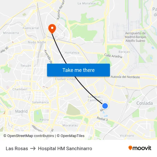 Las Rosas to Hospital HM Sanchinarro map