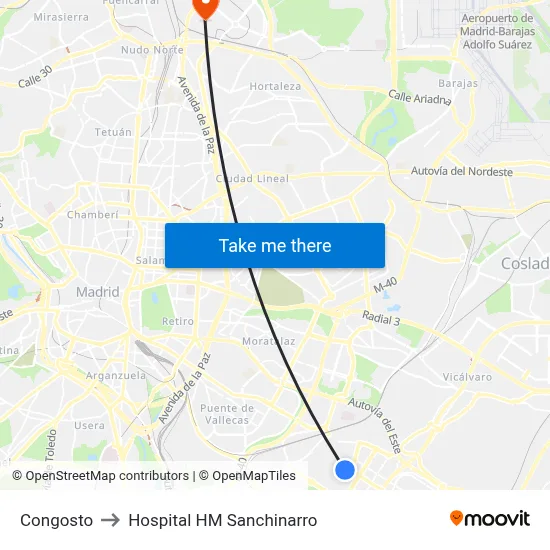 Congosto to Hospital HM Sanchinarro map