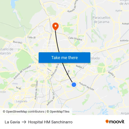 La Gavia to Hospital HM Sanchinarro map