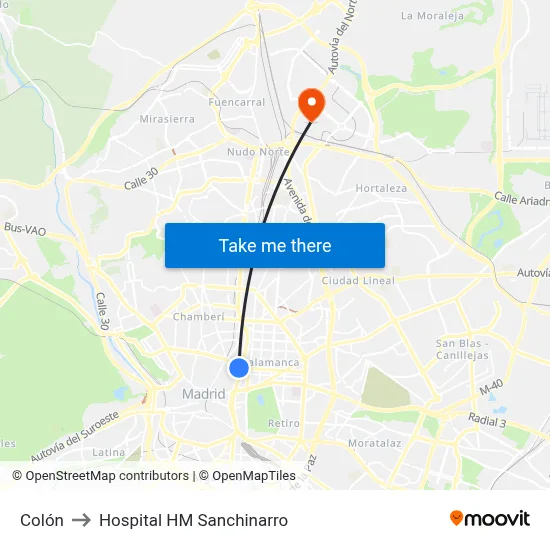 Colón to Hospital HM Sanchinarro map