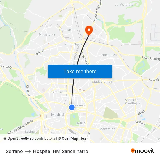 Serrano to Hospital HM Sanchinarro map