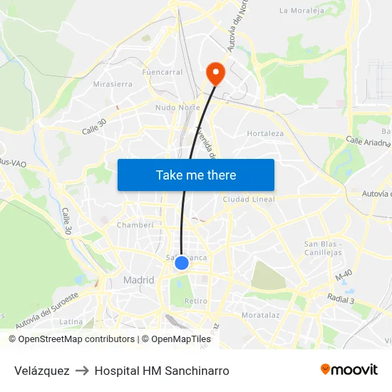 Velázquez to Hospital HM Sanchinarro map