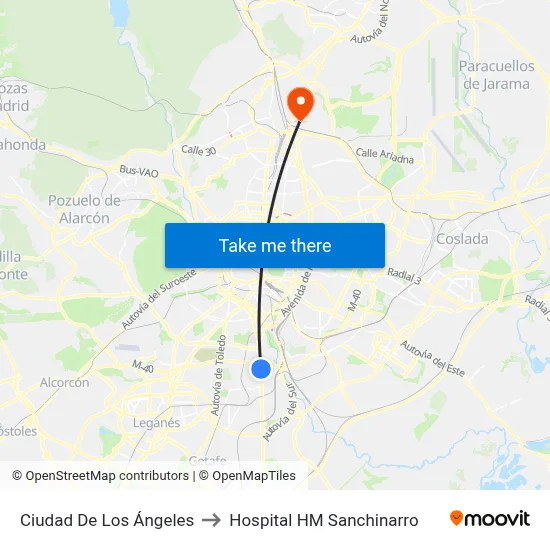 Ciudad De Los Ángeles to Hospital HM Sanchinarro map