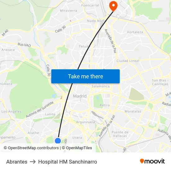 Abrantes to Hospital HM Sanchinarro map