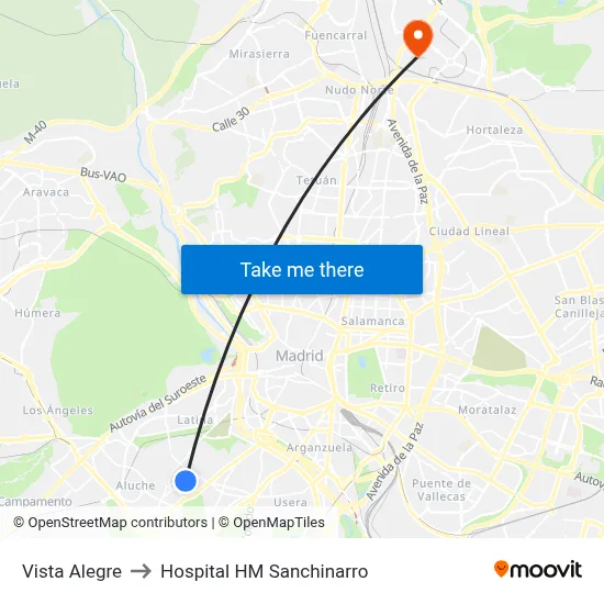 Vista Alegre to Hospital HM Sanchinarro map