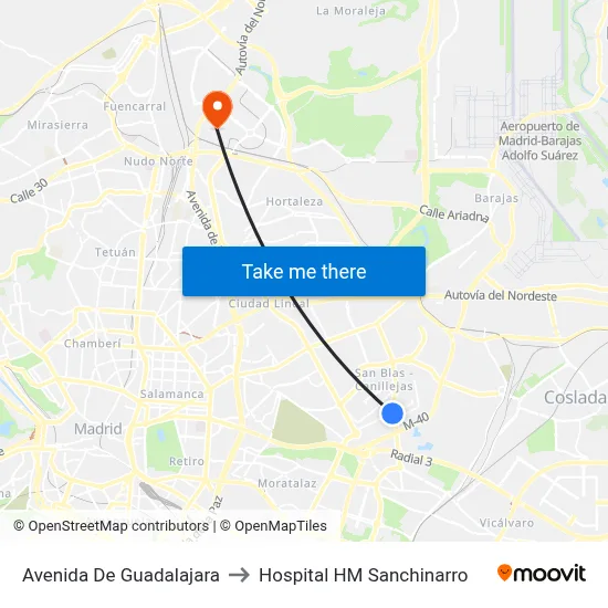 Avenida De Guadalajara to Hospital HM Sanchinarro map