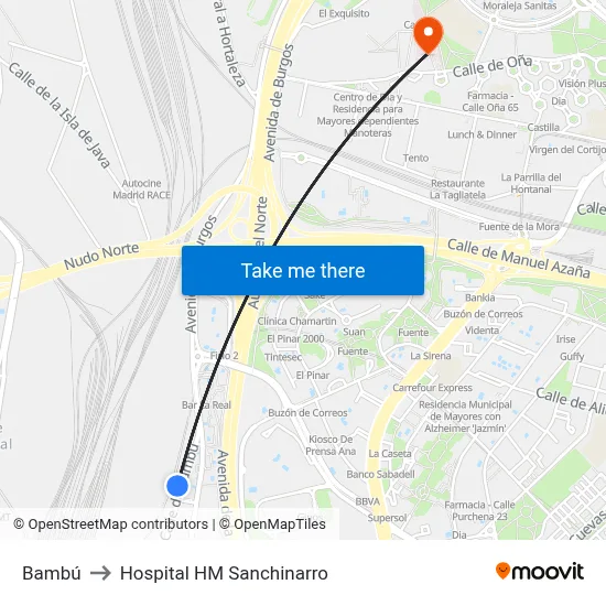 Bambú to Hospital HM Sanchinarro map