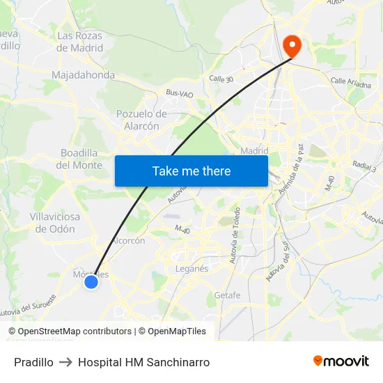 Pradillo to Hospital HM Sanchinarro map
