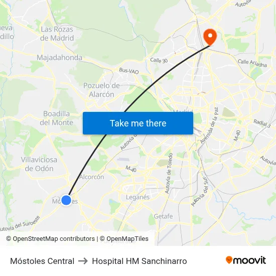 Móstoles Central to Hospital HM Sanchinarro map