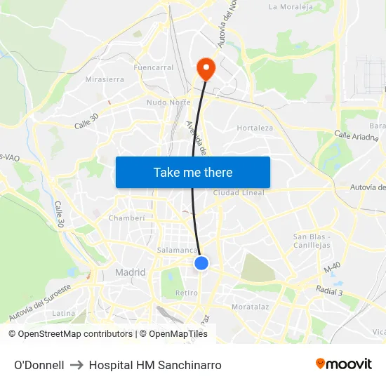 O'Donnell to Hospital HM Sanchinarro map