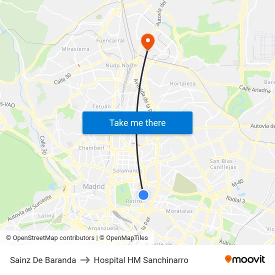 Sainz De Baranda to Hospital HM Sanchinarro map