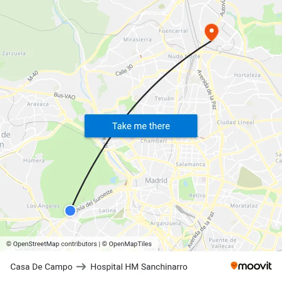 Casa De Campo to Hospital HM Sanchinarro map