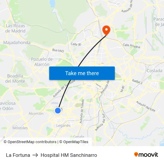 La Fortuna to Hospital HM Sanchinarro map
