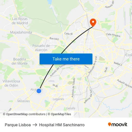 Parque Lisboa to Hospital HM Sanchinarro map