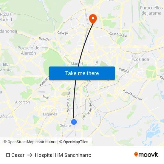 El Casar to Hospital HM Sanchinarro map