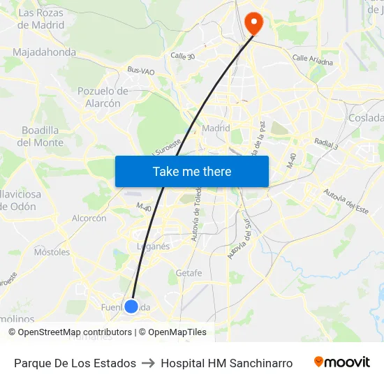 Parque De Los Estados to Hospital HM Sanchinarro map