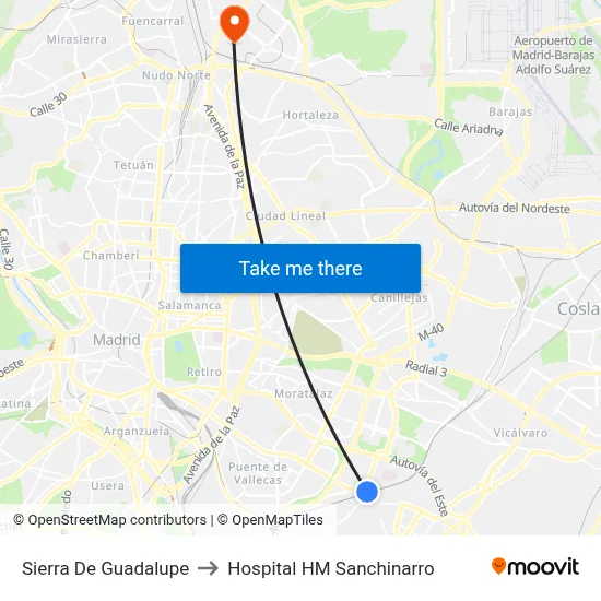 Sierra De Guadalupe to Hospital HM Sanchinarro map