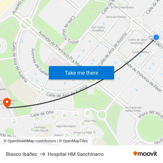 Blasco Ibáñez to Hospital HM Sanchinarro map