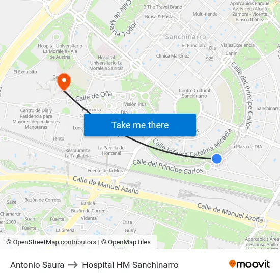 Antonio Saura to Hospital HM Sanchinarro map