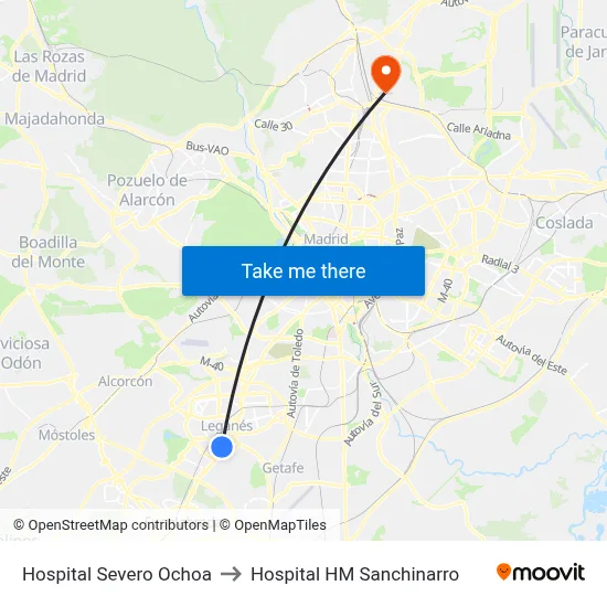 Hospital Severo Ochoa to Hospital HM Sanchinarro map