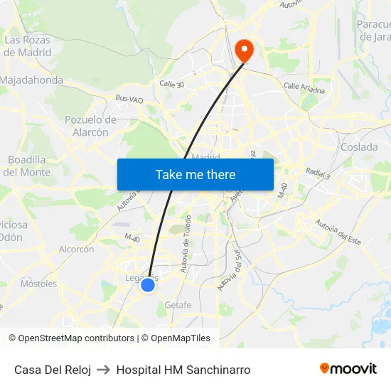 Casa Del Reloj to Hospital HM Sanchinarro map