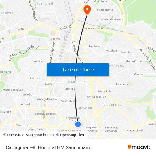 Cartagena to Hospital HM Sanchinarro map