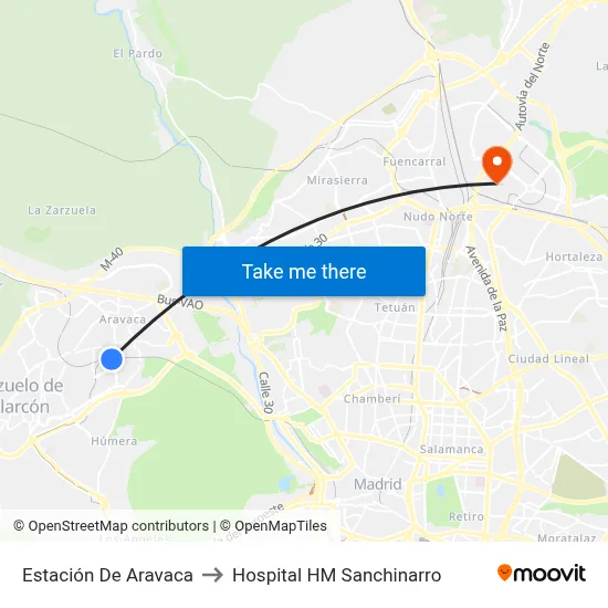 Estación De Aravaca to Hospital HM Sanchinarro map