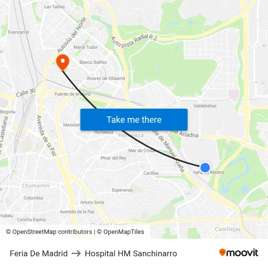 Feria De Madrid to Hospital HM Sanchinarro map