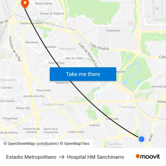 Estadio Metropolitano to Hospital HM Sanchinarro map