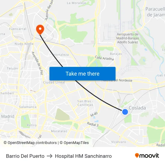 Barrio Del Puerto to Hospital HM Sanchinarro map