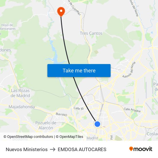 Nuevos Ministerios to EMDOSA AUTOCARES map