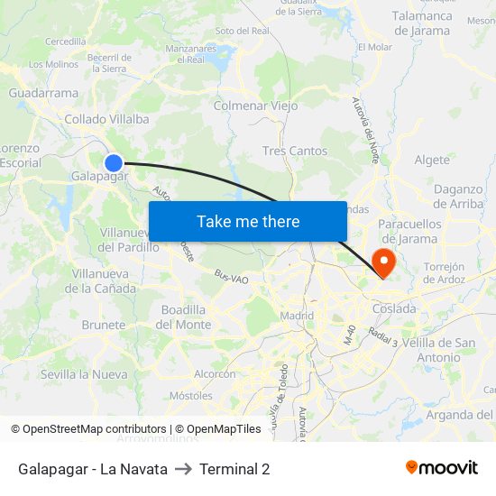 Galapagar - La Navata to Terminal 2 map