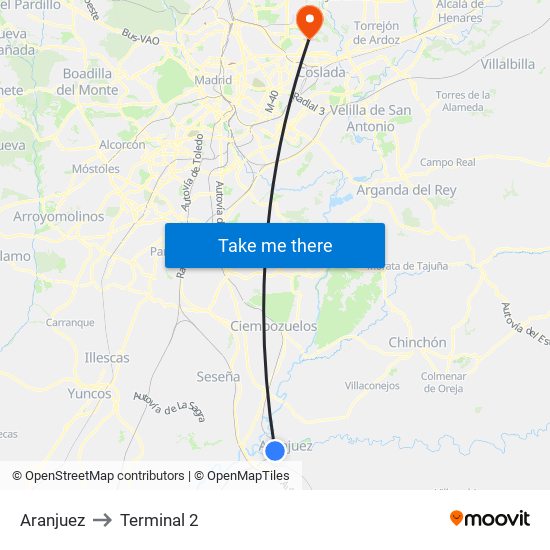 Aranjuez to Terminal 2 map