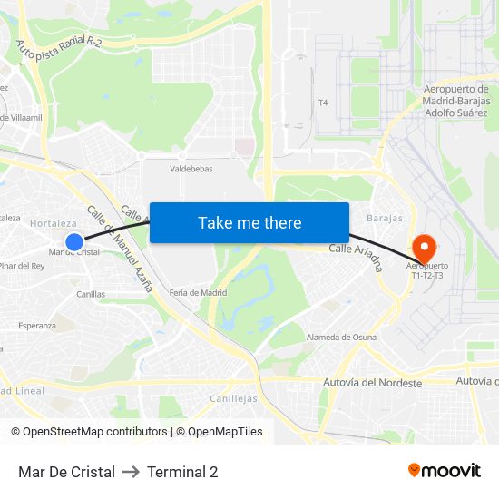 Mar De Cristal to Terminal 2 map