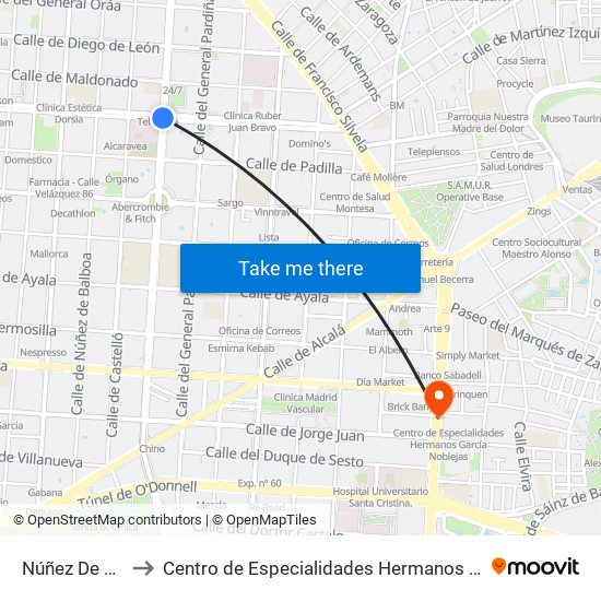 Núñez De Balboa to Centro de Especialidades Hermanos García Noblejas map