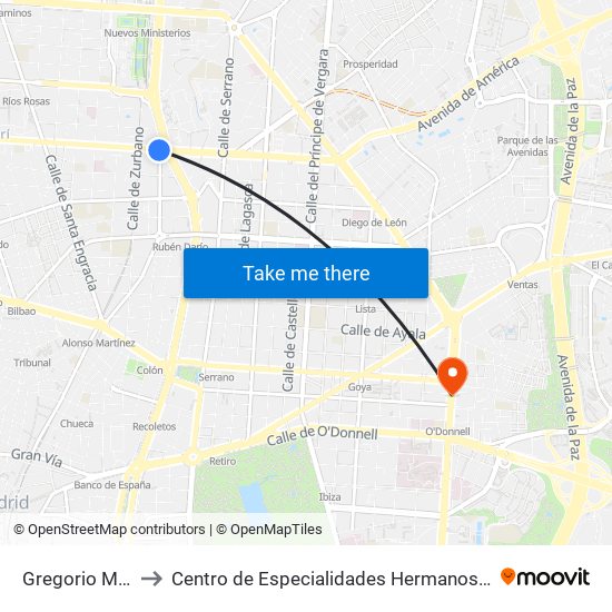Gregorio Marañón to Centro de Especialidades Hermanos García Noblejas map