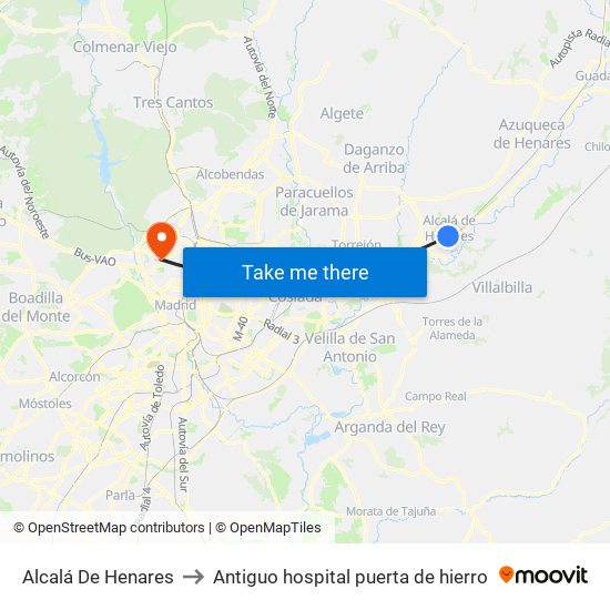 Alcalá De Henares to Antiguo hospital puerta de hierro map