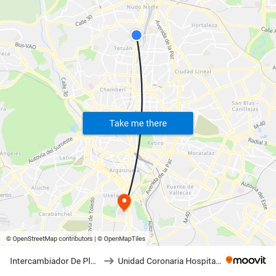 Intercambiador De Plaza De Castilla to Unidad Coronaria Hospital 12 de Octubre map