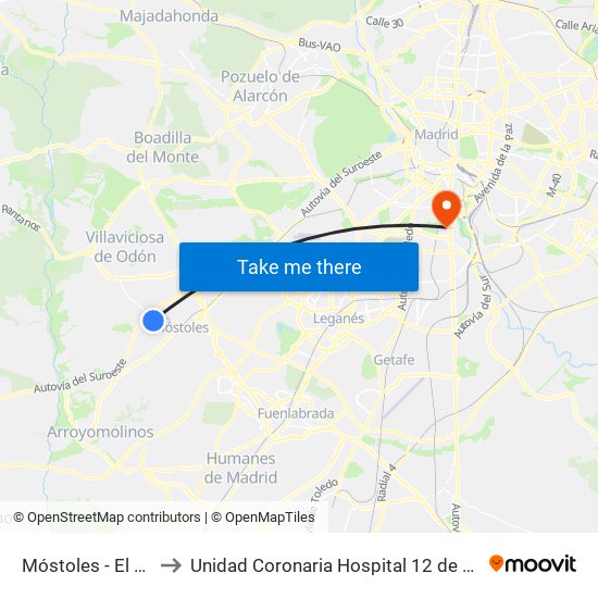 Móstoles - El Soto to Unidad Coronaria Hospital 12 de Octubre map