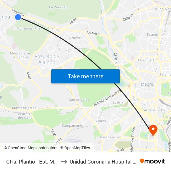 Ctra. Plantío - Est. Majadahonda to Unidad Coronaria Hospital 12 de Octubre map
