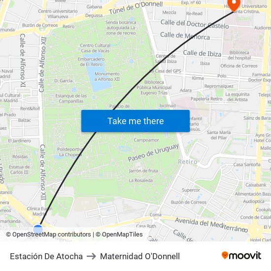 Estación De Atocha to Maternidad O'Donnell map