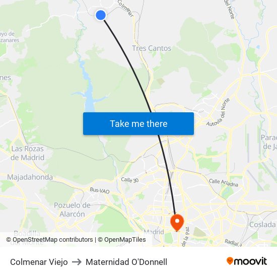 Colmenar Viejo to Maternidad O'Donnell map