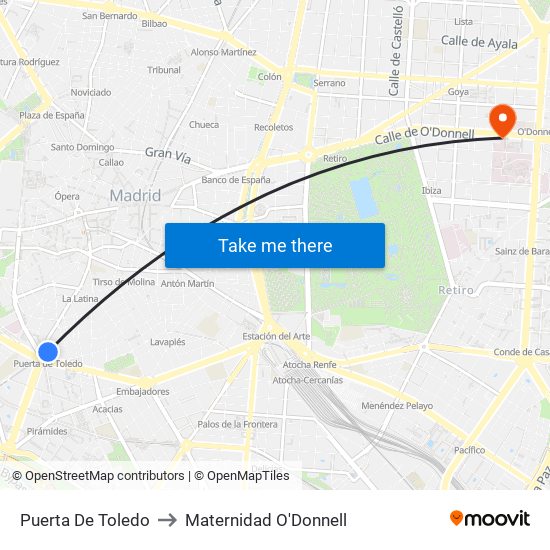 Puerta De Toledo to Maternidad O'Donnell map